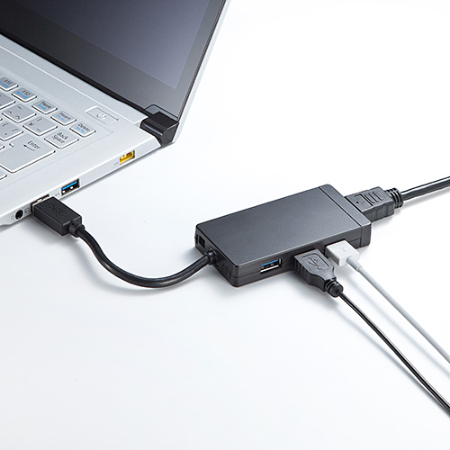 USB-HDMIディスプレイ変換アダプタ（USB3.0ハブ付・ディスプレイ増設 