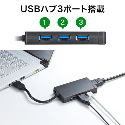USB-HDMIディスプレイ変換アダプタ（USB3.0ハブ付・ディスプレイ増設 ...
