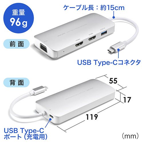USB Type-C hbLOXe[V oC^Cv PD/60WΉ tHDΉ 4in1 HDMI~2 VGA USB3.0 e[N [g ݑΖ 400-HUB060PD