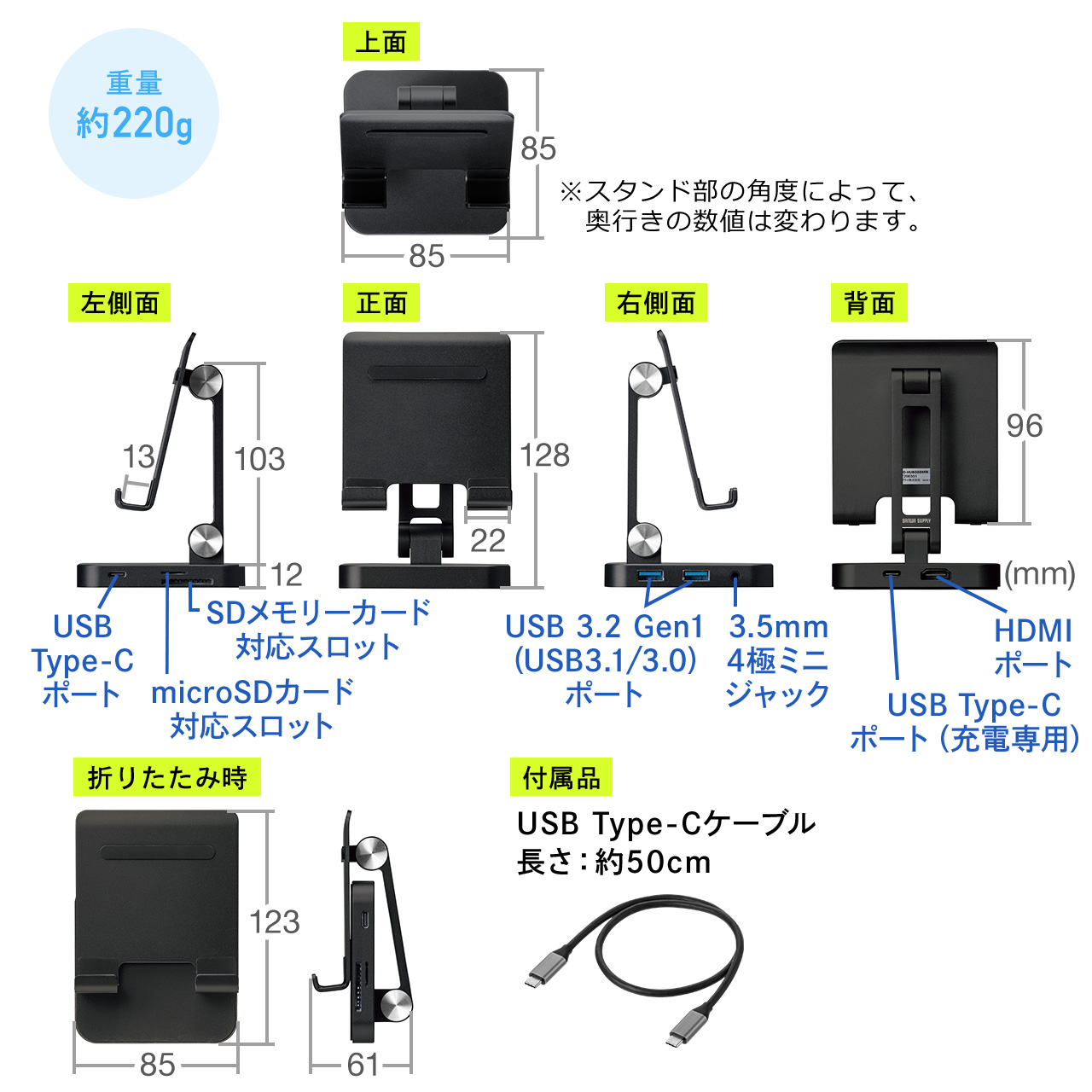 USB Type-C hbLOXe[V X}zE^ubgX^h^Cv PD/60WΉ 4KΉ 7in1 HDMI Type-C USB3.0~2 SD/microSDJ[h 400-HUB088BKN