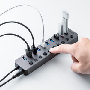 肌触りがいい 10ポート USBハブ ACアダプタ付 USB3 個別スイッチ付 USB充電器 PCアクセサリ・サプライ