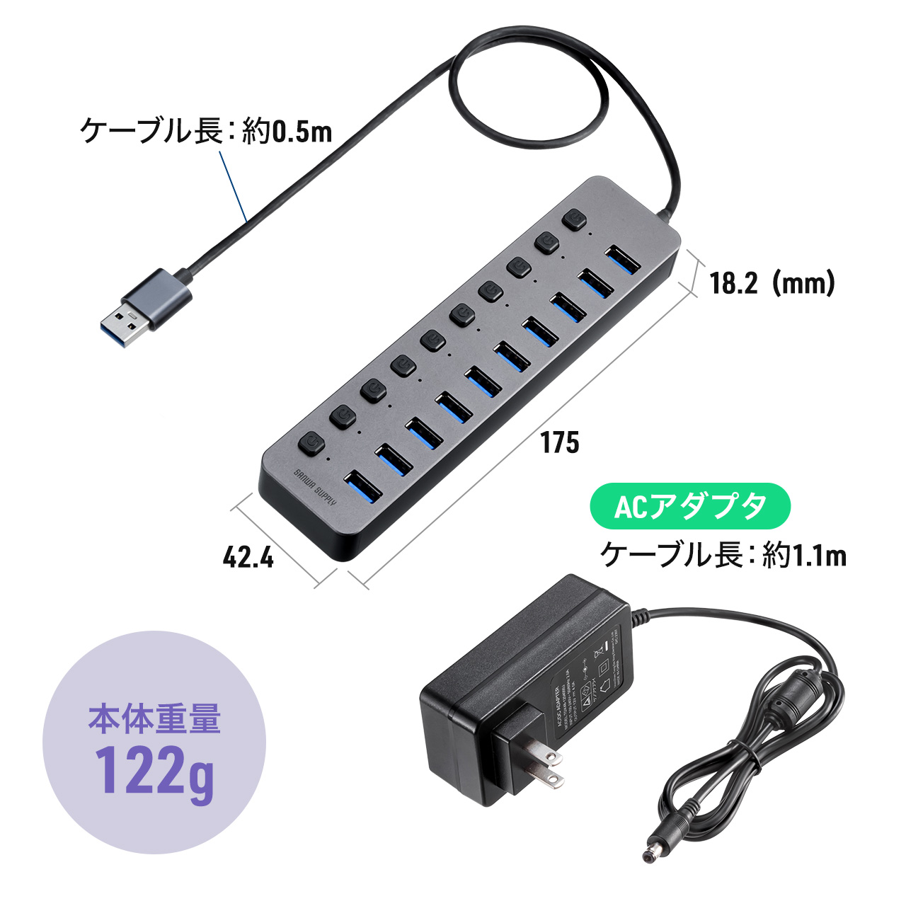 USBnu 10|[g ACA_v^t USB[d ʃXCb`t USB3.2/5Gbps 400-HUBA23GM