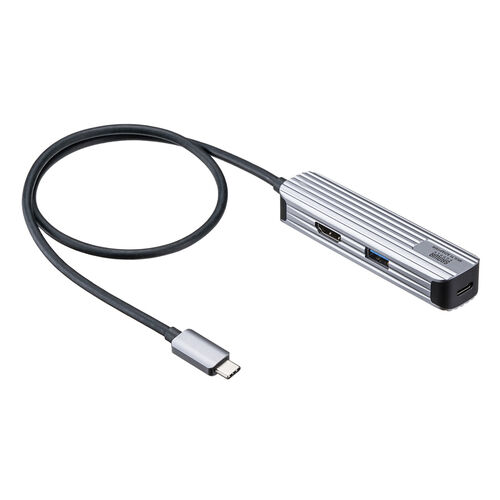 USBハブ HDMI出力対応 小型 ドッキングステーション アルミ素材 ケーブル長50cm 400-HUBC11GM