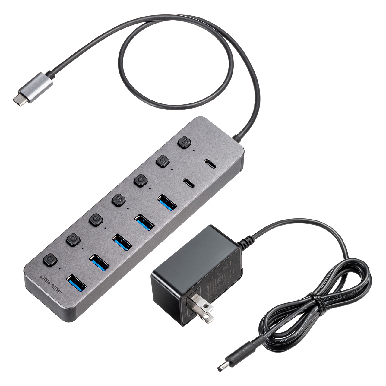 USBnu 7|[g Type-C@ACA_v^t USB[d Ztp[ A~5EC~2|[g ʃXCb`t USB3.2/5Gbps RpNg O[ 400-HUBC32GM