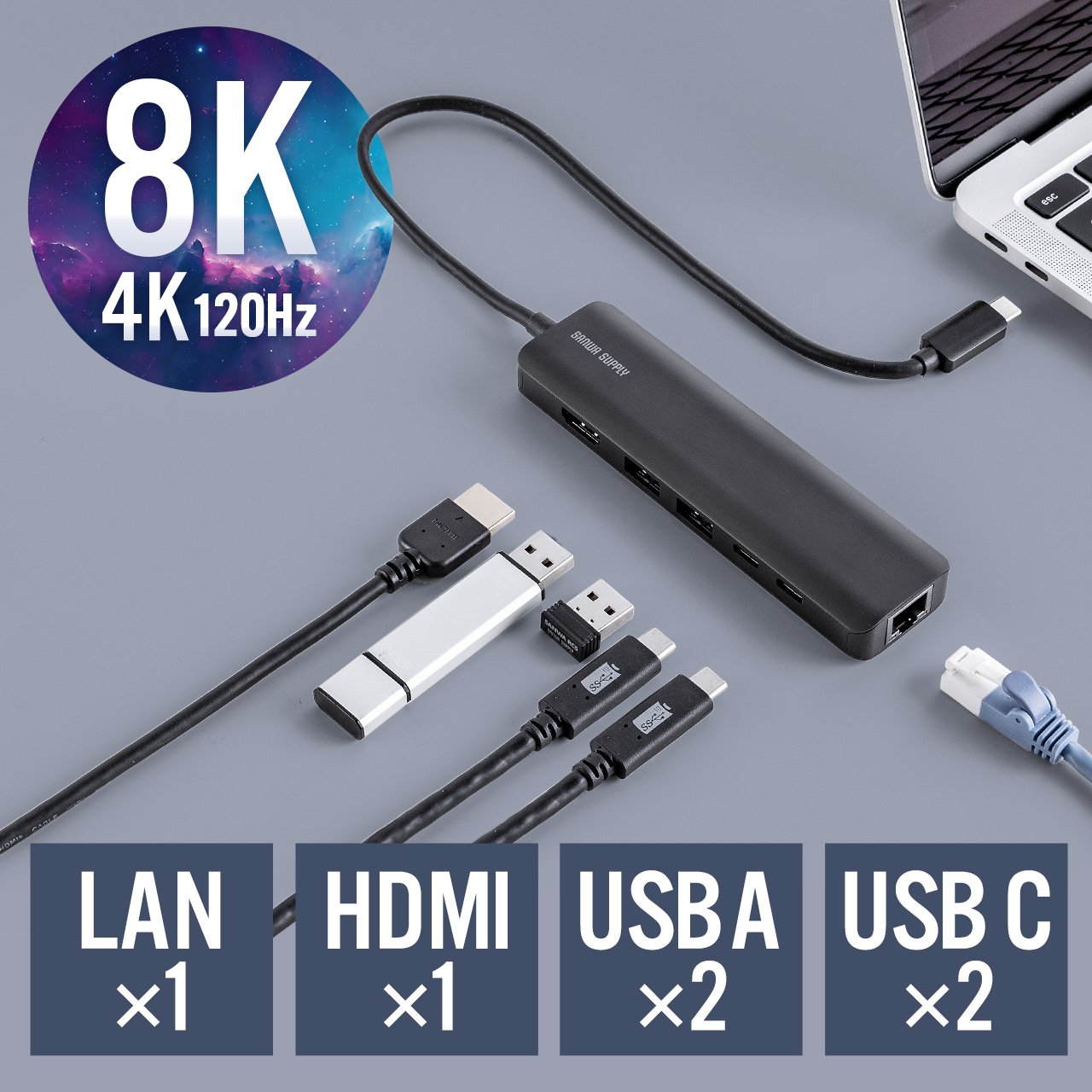 hbLOXe[V Type-C HDMI 8K/4K120HzΉ PD100WΉ LLANΉ oC 400-HUBC9BK