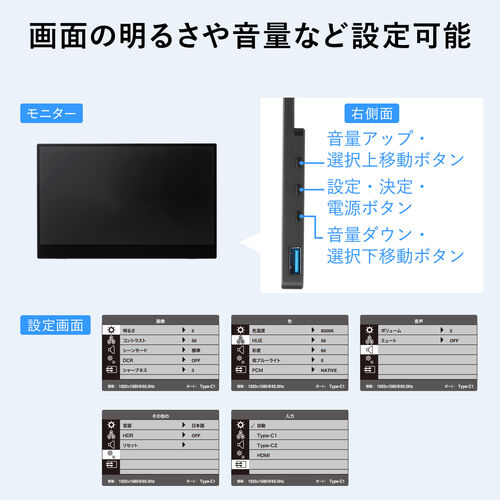 モバイルモニター（タッチパネル・モバイルディスプレイ・16.1インチ・フルHD・USB Type-C・HDMI出力・スピーカー/スタンドカバー付き・テレワーク・Nintendo Switch対応）