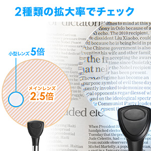 スタンドルーペ レンズ径11cm 2.5倍＆5倍 LEDライト付き クリップ対応