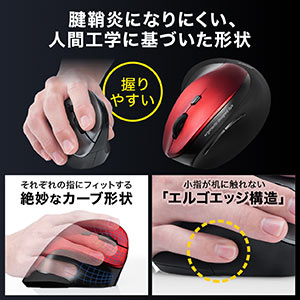 ワイヤレスマウス 無線 2.4GHz エルゴノミクス ブルーLED 静音 5