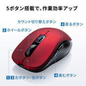 ワイヤレスマウス 無線 2.4GHz ブルーLED 5ボタン 戻る/進む