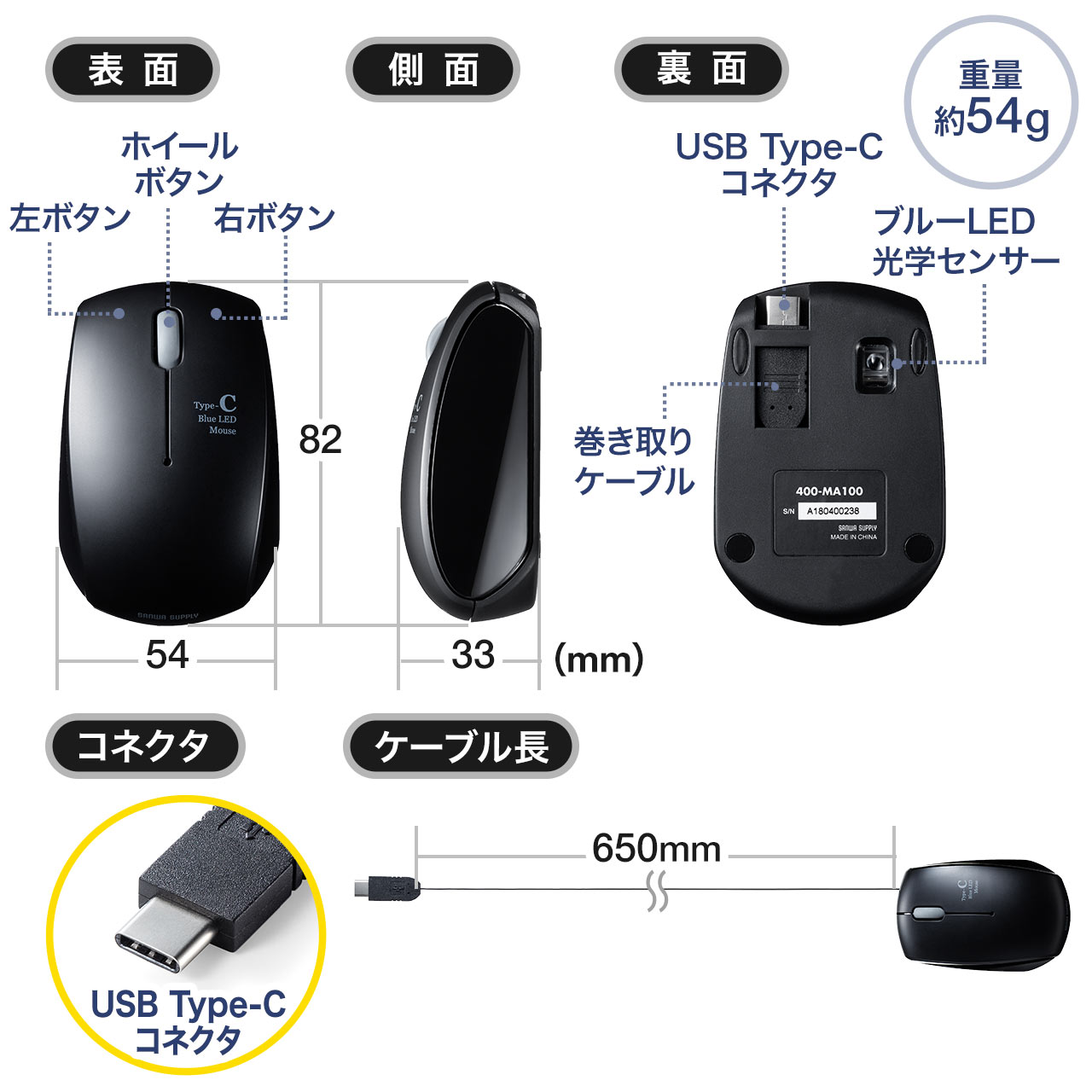 L}EX USB Type-C 莮 u[LEDZT[ RpNg 3{^ ubN 400-MA100