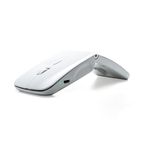 薄型ワイヤレスマウス USB充電式 IRセンサー 折りたたみ式 3ボタン ホワイト 400-MA121W
