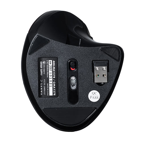 ワイヤレス エルゴマウス 静音ボタン USB充電式 ブルーLEDセンサー 5ボタン レッド 400-MA127R