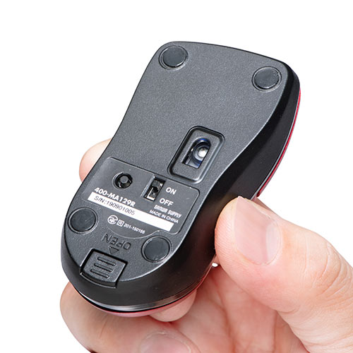 【家電批評で紹介されました】超小型 Bluetoothマウス ブルーLEDセンサー 3ボタン 静音ボタン レッド 400-MA129R