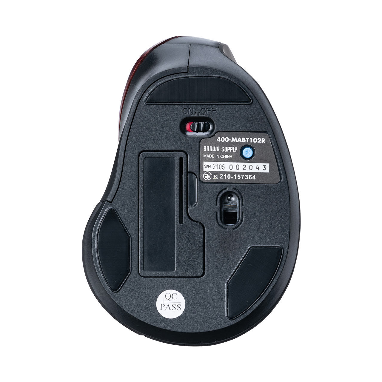 Bluetoothエルゴマウス 静音ボタン 乾電池式 マルチペアリング カウント切り替え レッド 400-MABT102R