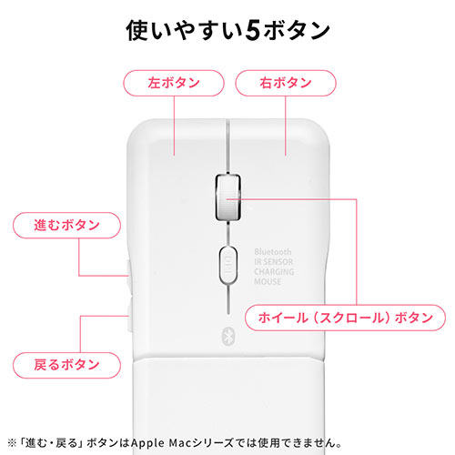 【家電批評で紹介されました】薄型Bluetoothマウス 5ボタン マルチペアリング対応 USB充電式 IRセンサー 折りたたみ式マウス 400-MABT1205W