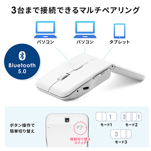 【期間限定お値下げ】薄型Bluetoothマウス 5ボタン マルチペアリング対応 USB充電式 IRセンサー 折りたたみ式マウス