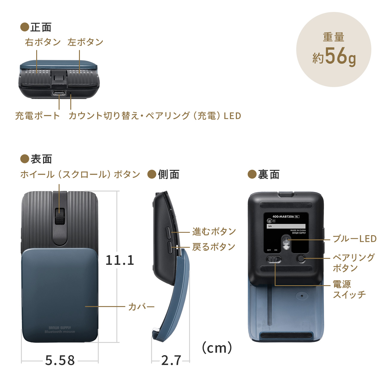 ^}EX Bluetooth É 5{^ ߂Eiރ{^ zC[ XChJo[ |[`t ^ RpNg oC [d X y ubN 400-MABT206BK