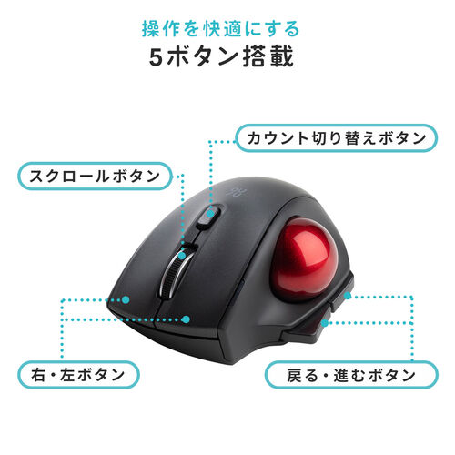 【期間限定お値下げ】小型トラックボール Bluetooth接続 親指操作 エルゴノミクス形状 レーザーセンサー NINO ニノ ブラック
