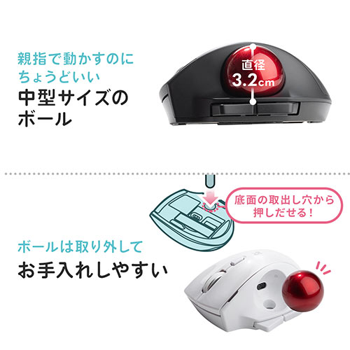 【売り尽くし決算セール】小型トラックボール Bluetooth接続 親指操作 エルゴノミクス形状 レーザーセンサー NINO ニノ ホワイト