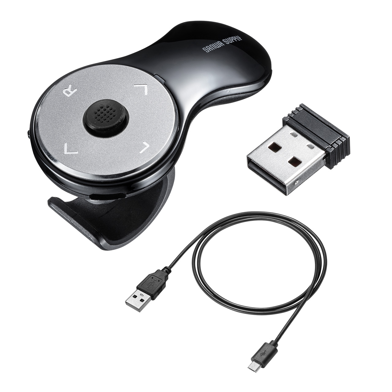 スティック搭載 リングマウス USB A接続 ワイヤレス 5ボタン USB充電式 フィンガーマウス 空中マウス ブラック 400-MAW151BK2