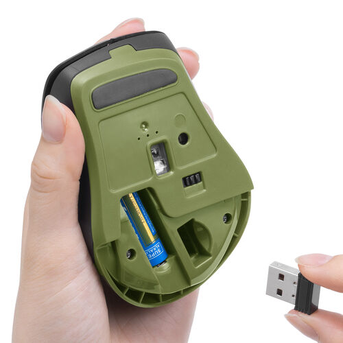 ワイヤレスマウス USB A 無線 小型 5ボタン 戻る進む アルミホイール 静音 ALUmini カーキ 400-MAW159BKK