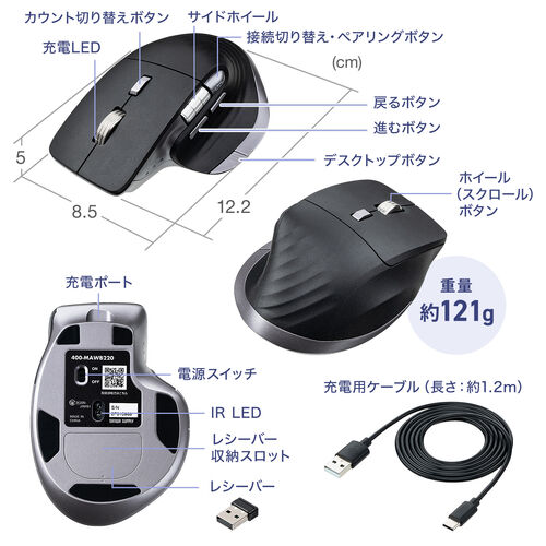 ���C�����X�}�E�X VELZA �T�C�h�z�C�[��/�����X�N���[�� Bluetooth/2.4GHz ���� �É� PAW3809 ���E�X�N���[�� Mac�Ή� �߂� �i�� USB-C �[�d�� ���@�\