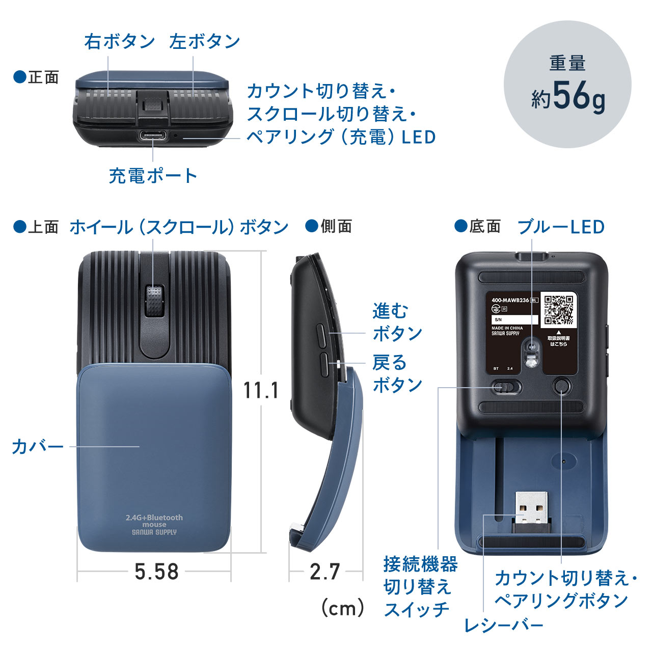 �y�V���iP10�{�z���^�}�E�X Bluetooth 2.4GHz���C�����X �X���C�h�J�o�[ �J�œd���I���I�t 5�{�^�� �߂�E�i�� ���^ �R���p�N�g USB-C�[�d�� �X���� �y�� �É� �u���b�N