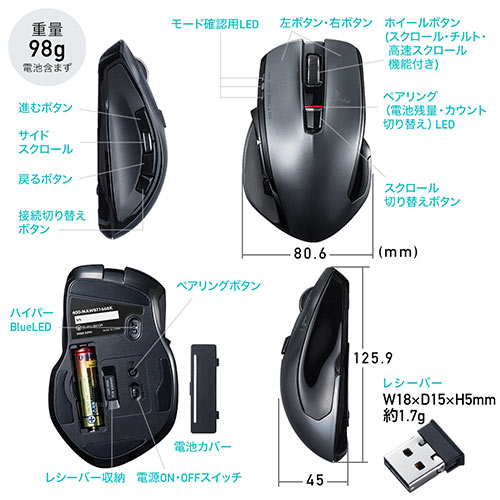 【クリアランスセール】高速スクロールマウス（Bluetoothマウス・ワイヤレスマウス・コンボマウス・チルトホイール・マルチペアリング・静音ボタン）