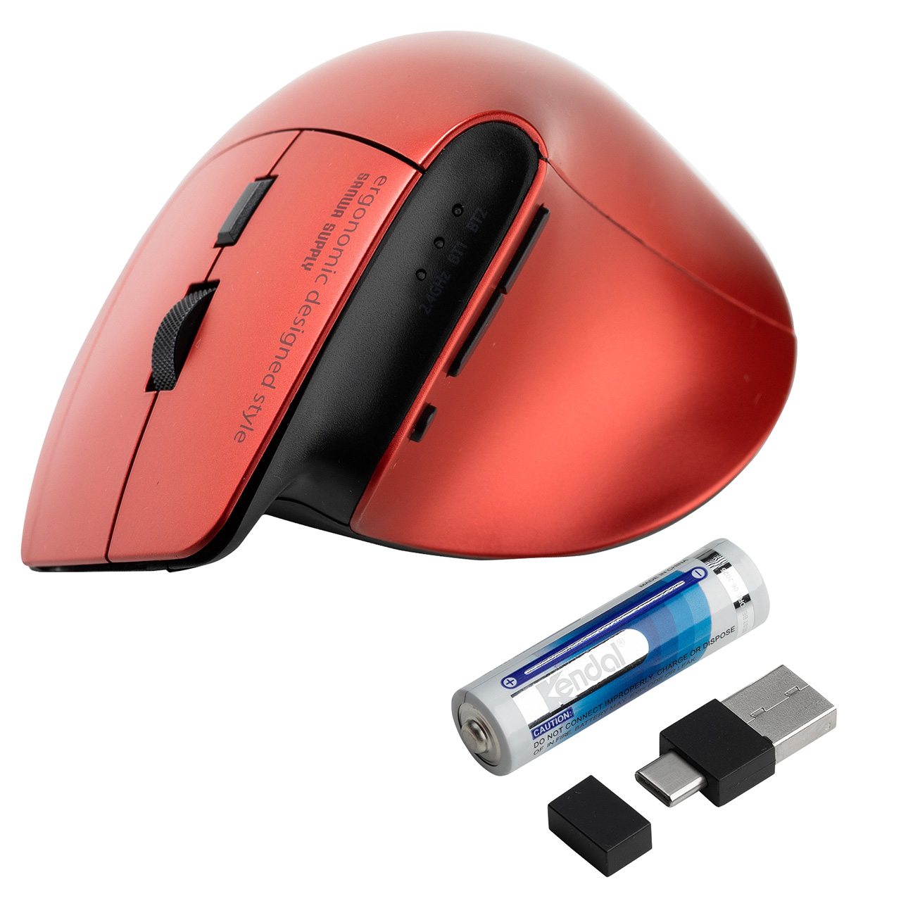 ワイヤレスマウス Bluetooth 2.4GHz 両対応 マルチペアリング 3台接続 無線 エルゴノミクス USB A Type-C レシーバー 5ボタン 戻る 進む 静音 電池式 レッド 400-MAWBT193R