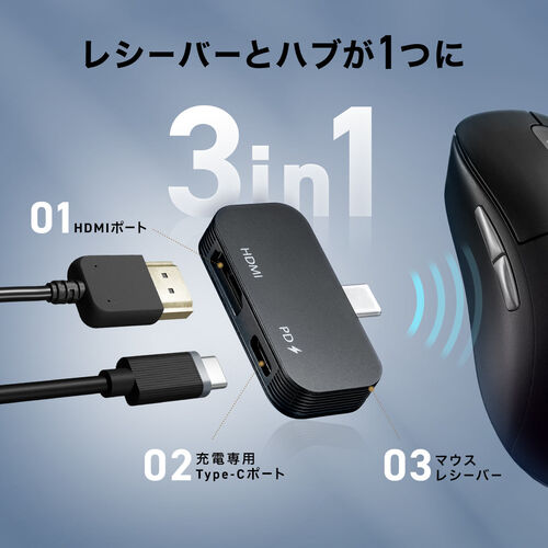 USBnu}EX USB-C HDMIϊA_v^ CX 2.4G & Bluetooth [d 4K/60Hz PD[d c o v[ ubN~Vo[ 400-MAWBT209BK