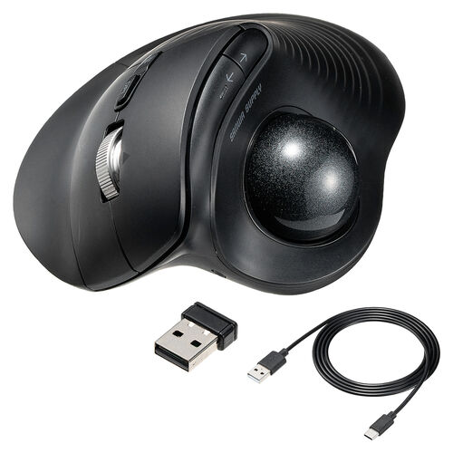 �g���b�N�{�[���}�E�X �`���g�z�C�[�� �����X�N���[�� �G���S�m�~�N�X �É� 2.4GHz Bluetooth ���C�����X 5�{�^�� USB-C�[�d�� �u���b�N