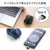 ワイヤレスマウス USB Type-C接続レシーバー 小型 5ボタン アルミホイール 静音ボタン ブルーLEDセンサー ブラック