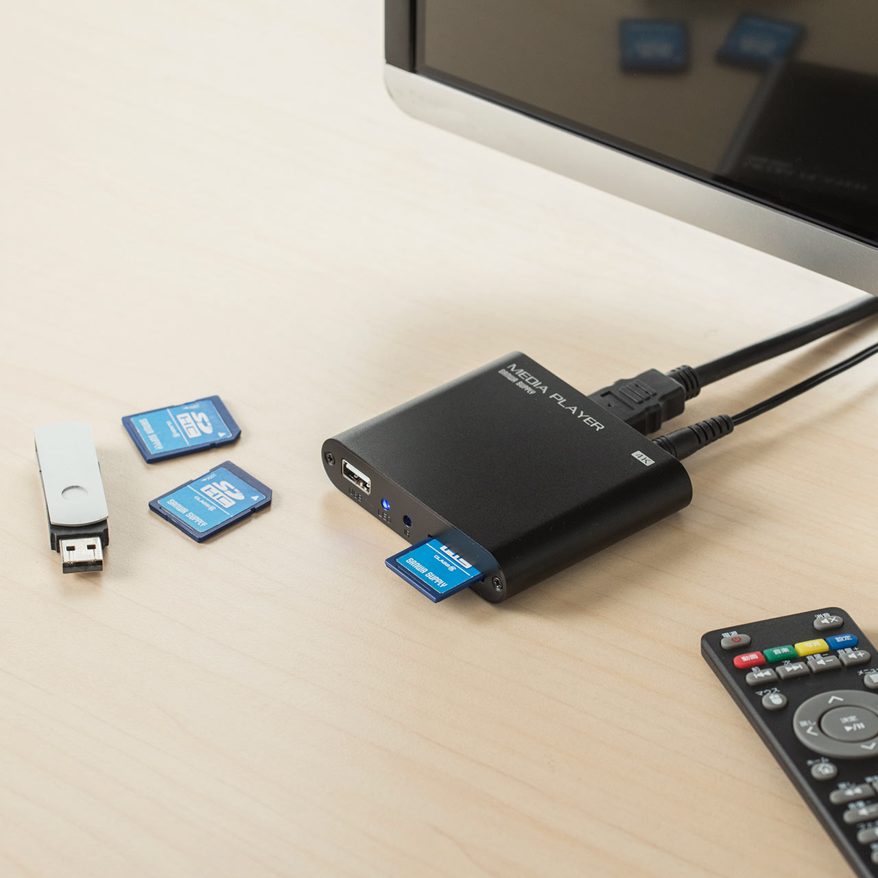 4K対応メディアプレーヤー デジタルサイネージ セットトップボックス HDMI RCA SDカード USBメモリ オートプレイ 動画 画像 音楽 選挙グッズ 400-MEDI023