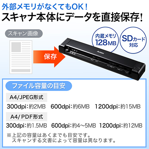 モバイルスキャナ A4 PDF 写真スキャナ PDF 1200dpi対応 400-SCN022