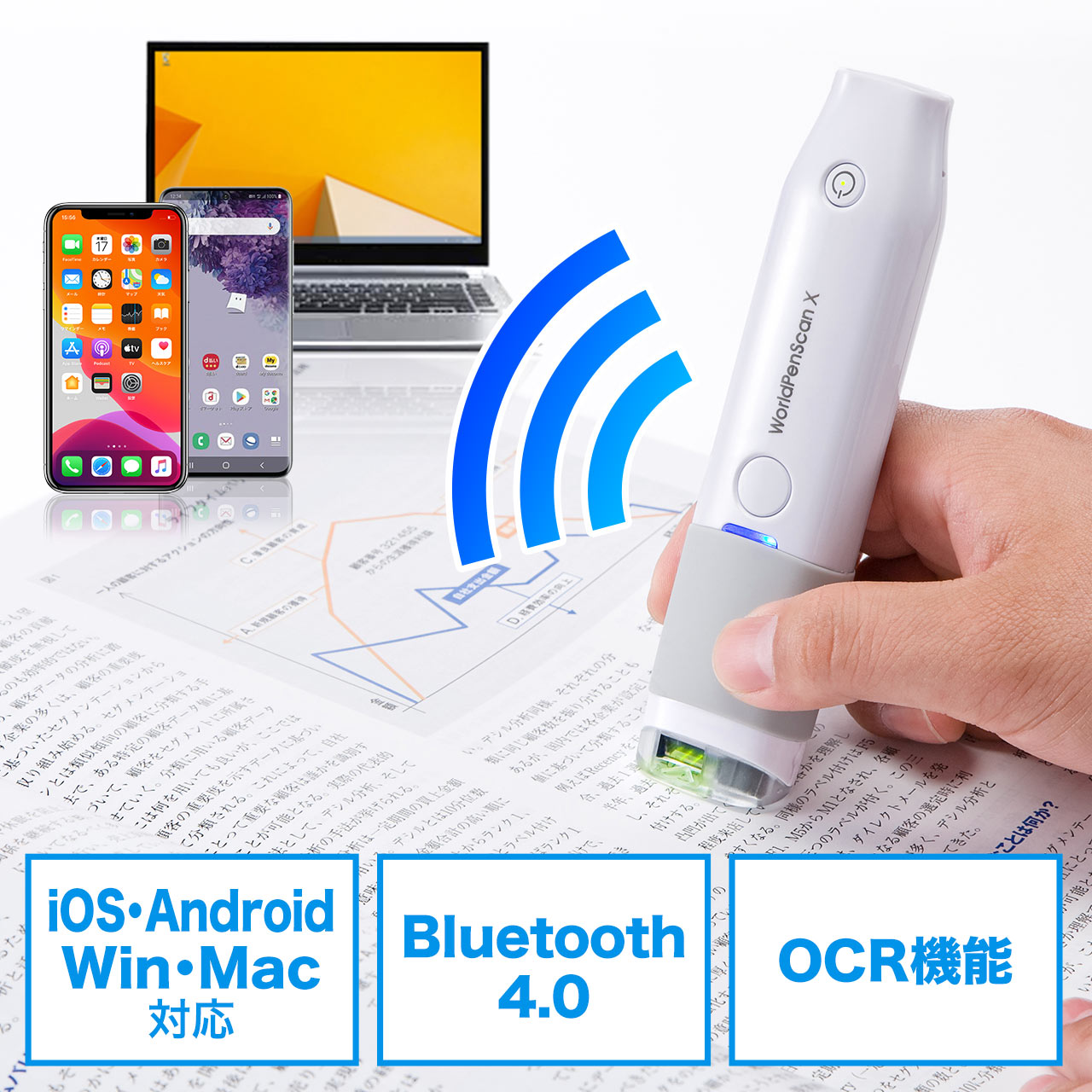 【決算セール】ペン型スキャナ WorldPenScan X ペン型翻訳機 OCR Bluetooth接続 400-SCN031