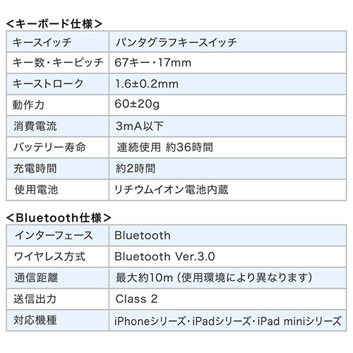 ܂肽ݎ BluetoothL[{[h iPhone iPadp pz USB[d }`yAOΉ ubN 400-SKB061