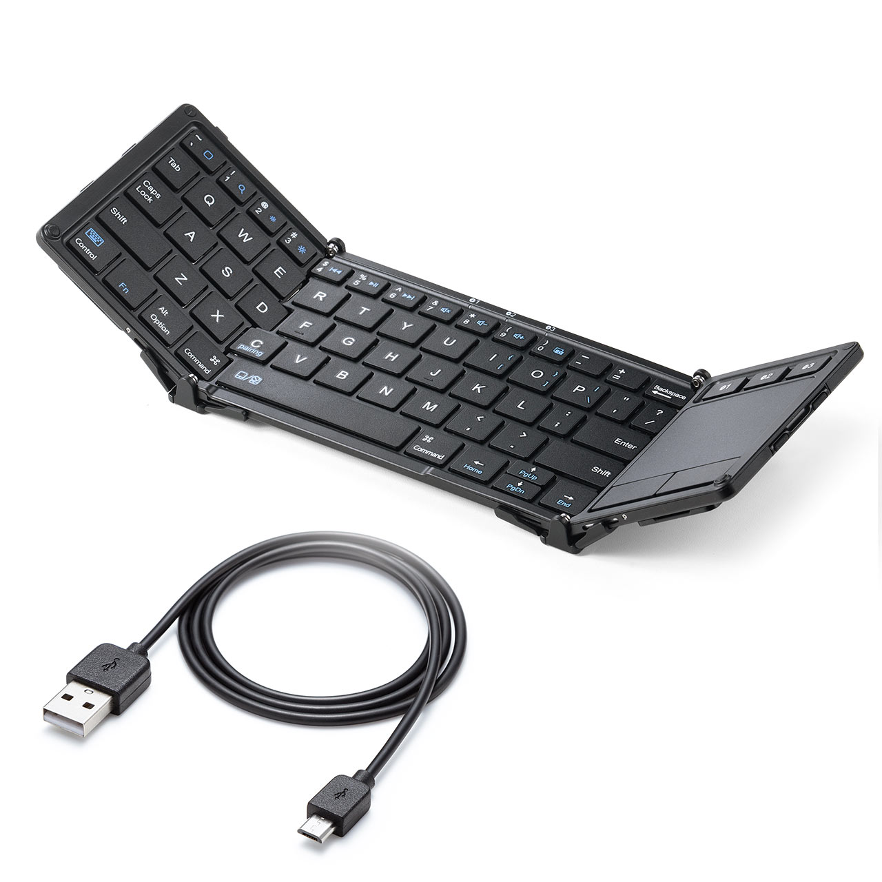 折りたたみ式 Bluetoothキーボード トラックパッドつき iPhone iPad用 マルチペアリング対応 ブラック 400-SKB074