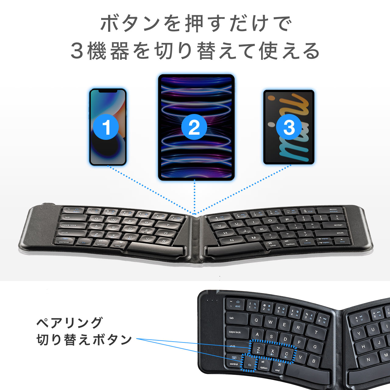 ワイヤレスキーボード Bluetoothキーボード エルゴデザイン iPhone・iPad対応 英字配列 Bluetooth5.1 充電式 400-SKB076