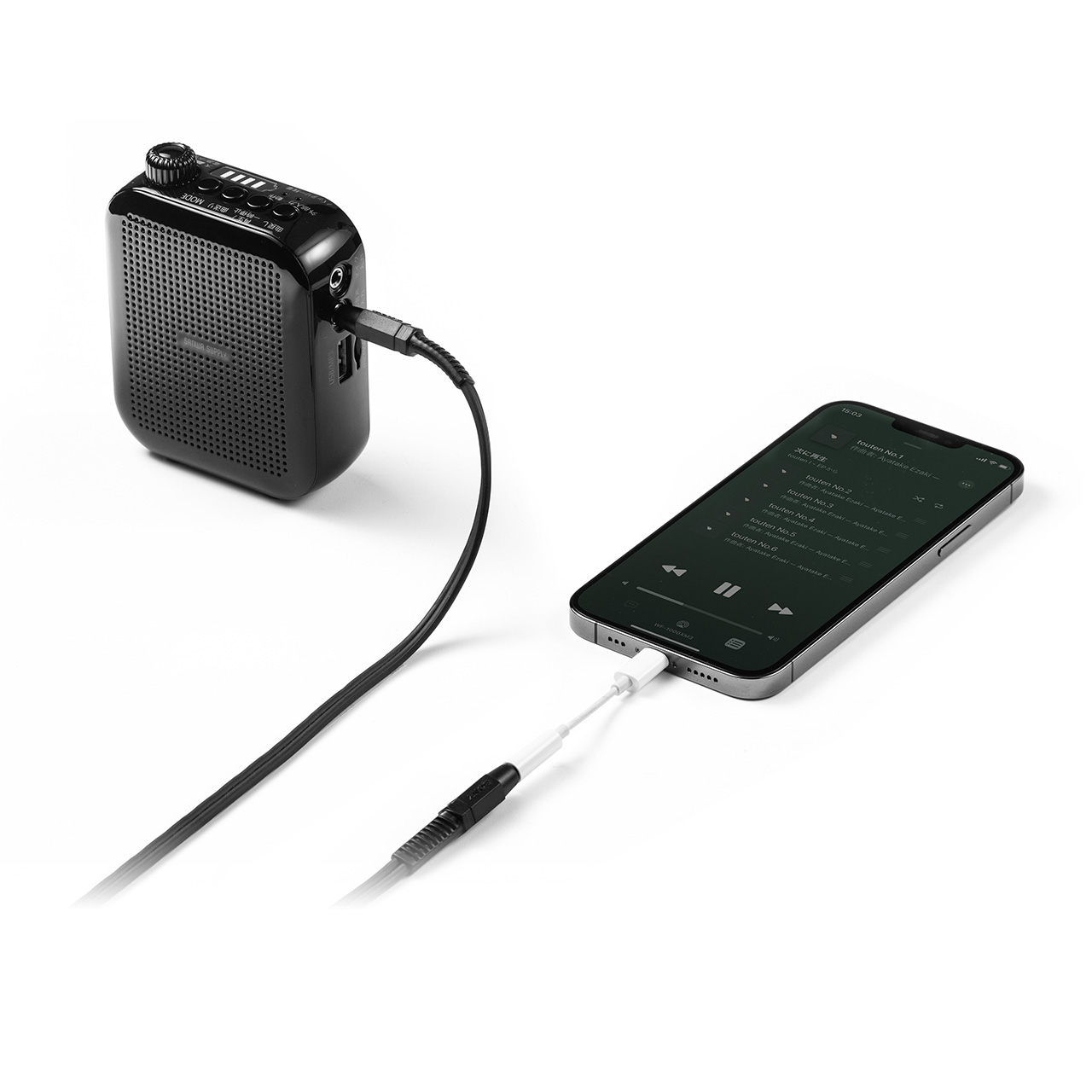 ポータブル拡声器 ハンズフリー ヘッドセットマイク付 スピーカー 音楽再生 10W コンパクト USB充電器付 イベント 店頭販売 選挙 400-SP105