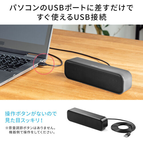 USBスピーカー 6W出力 小型 サウンドバー型 PCスピーカー 2mケーブル
