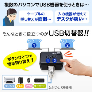 USB切替器 2台用（手動・USB2.0・プリンタ・外付けHDD・ワイヤレス