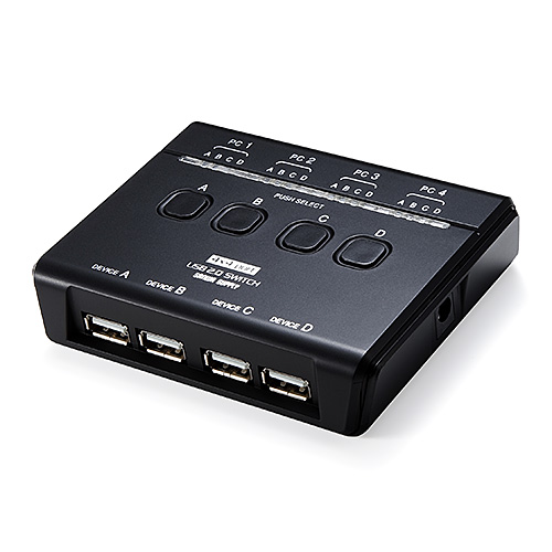 USB切替器（手動・PC4台用・USB機器4台・USB2.0・プリンタ・外付けHDD・キーボード/マウス対応） 400-SW023
