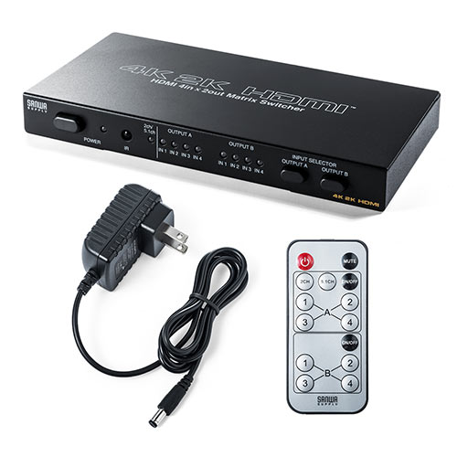 HDMIマトリックス切替器 4入力2出力 4K/30Hz対応 光 同軸デジタル音声 ...