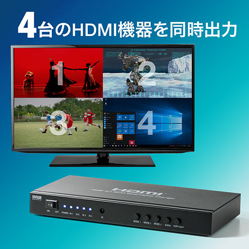 画面分割 HDMI切替器 4入力 1出力 4画面分割400-SW030
