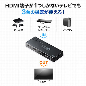 HDMI切替器 3入力1出力 4K/60Hz HDR対応 HDCP2.2 自動/手動切り替え マグネットシート付き HDMIセレクター  400-SW035の販売商品 | 通販ならサンワダイレクト