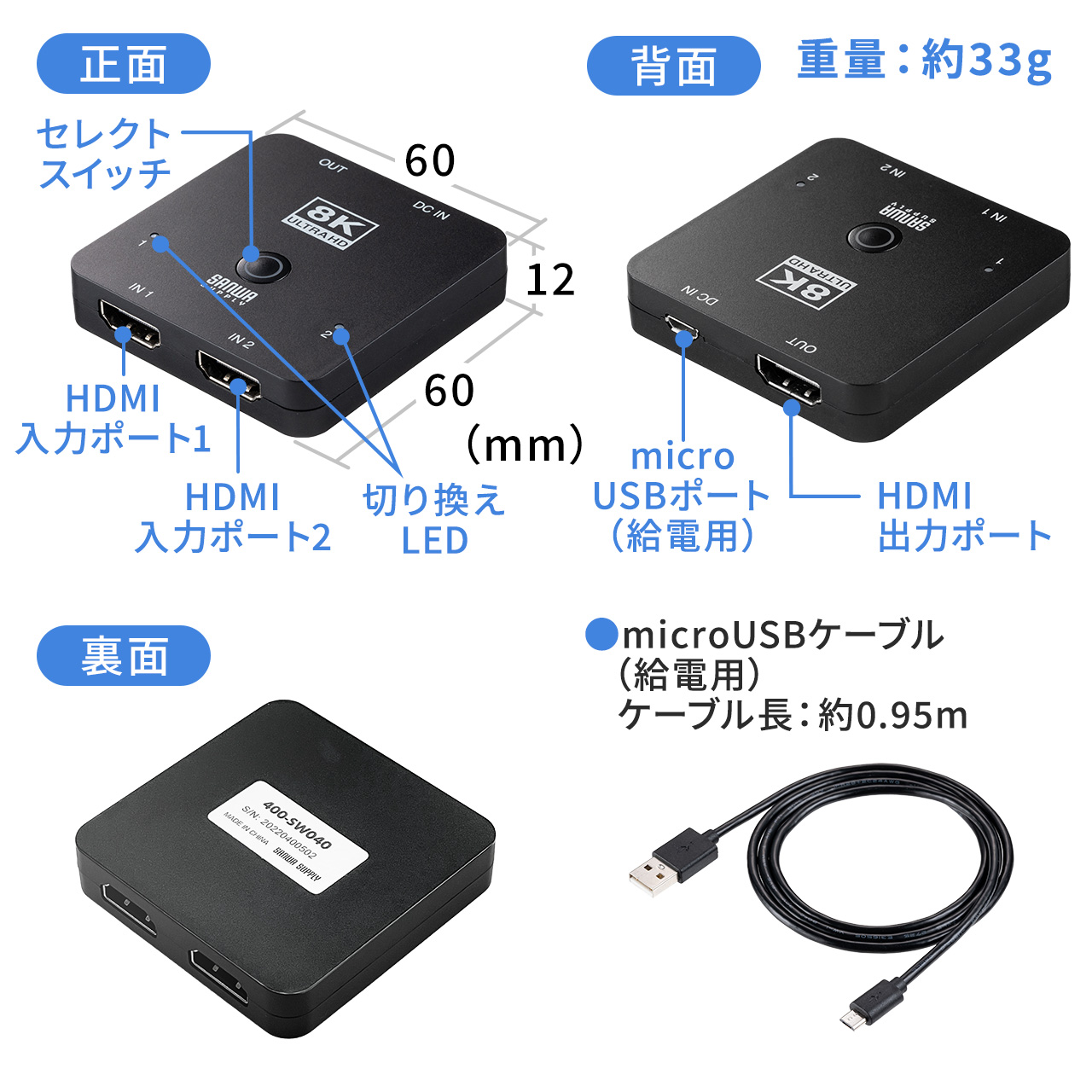 HDMIؑ֊ 21o 4K/120Hz HDRΉ HDCP2.3 /蓮؂ւ HDMIZN^[ PS5mFς 400-SW040