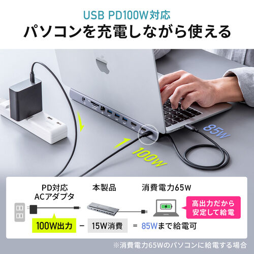 yrWlXZ[zhbLOXe[V HDMI2 4K 2ʏo USB Type-Cڑ USB PD100WΉ 10in1 m[gPCX^h P[ǔ^ 400-VGA017N