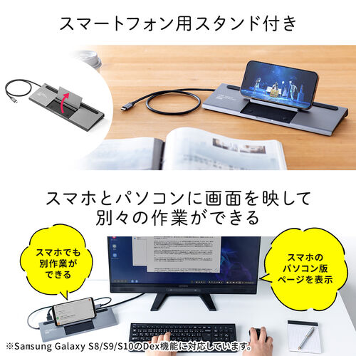 ドッキングステーション(USB Type-C・ノートPCスタンド・PD/100W対応・4K対応・11in1・HDMI・DisplayPort・VGA・Type-C)