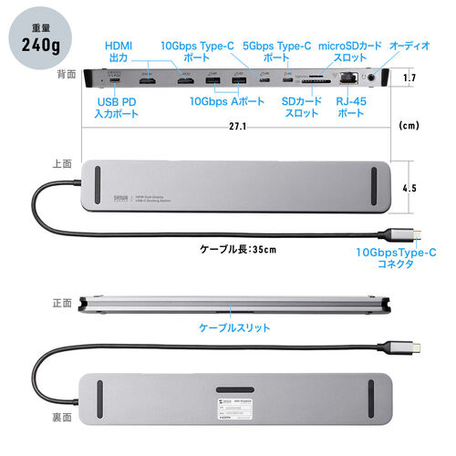 hbLOXe[V HDMI2 4K 2ʏo͑Ή USB-Cڑ USB PD100WΉ 11in1 Win/MacΉ P[ǔ^ RpNgTCY 400-VGA024