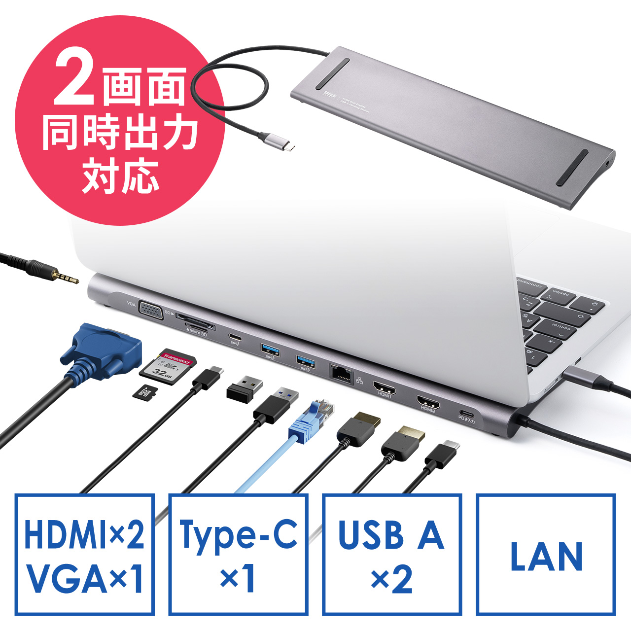 hbLOXe[V USB-C 2ʏo HDMI~2 + VGA tHD X^h^ PD100W 11in1 USBnu P[ǔ^ @l 400-VGA028